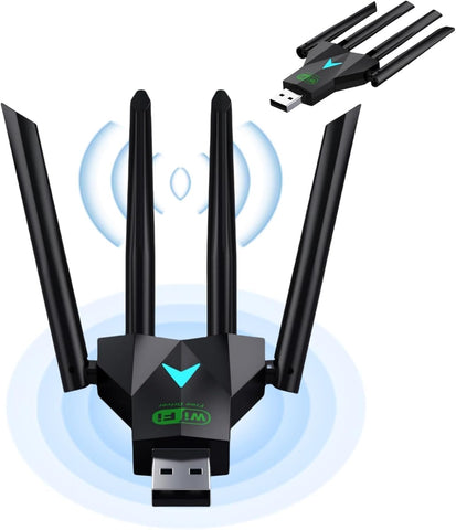 Lullaxx USB WiFi Adapter, 1300Mbps 5dbi Dual Band WiFi Receiver 802.11 Dongle 5Ghz/2.4Ghz Antenna Wireless Network External Receiverfor Desktop PC Laptop Tablet, Supports Windows XP/7/8/10, Mac OS X