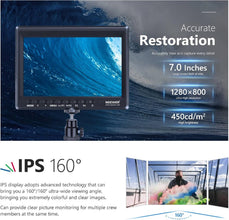 Neewer F100, 7-inch 1280x800 IPS Screen Camera Field Monitor with 1 Mini HDMI, BMPCC AV Cable for FPV, 16 10 or Adjustable Display Ratio for Sony Canon Nikon Olympus (Battery NOT included) | F100