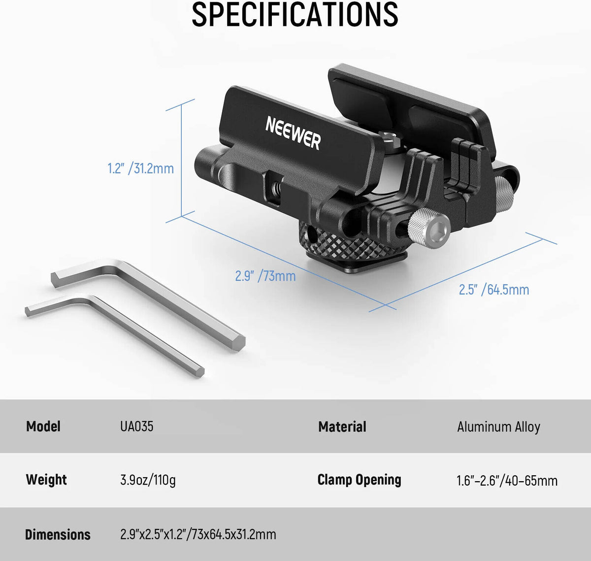 NEEWER Mount Bracket SSD Holder with Cold Shoe Clamp, 1.6"-2.6" for Samsung T5 T7 SSD SanDisk Compatible with SmallRig Cage for BMPCC 4K 6K Compatible with 16 15 Pro Cage, UA035