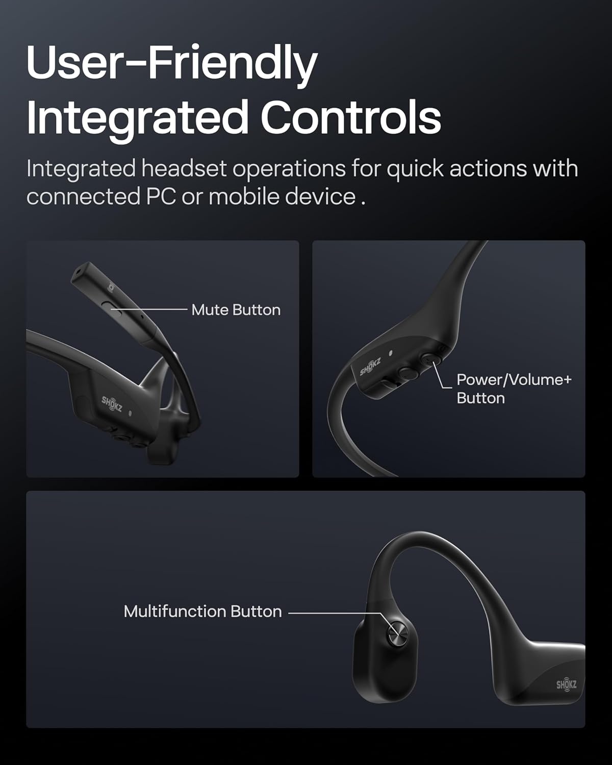 SHOKZ OpenComm2 UC 2025 Upgrade Bone Conduction Headset with USB-C adapter, Open-Ear Bluetooth Headphone with Noise Cancelling Mic, Wireless Earphone for Work, Call, Meeting, Driving, 16H Talktime