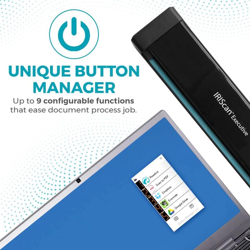 IRIScan Executive Portable Duplex Scanner - v4pro 8PPM Document Scanner: Free PDF Editor, USB, Scan to Word, PDF, XLS, Business Cards to Outlook, Duplex Scanner Win.