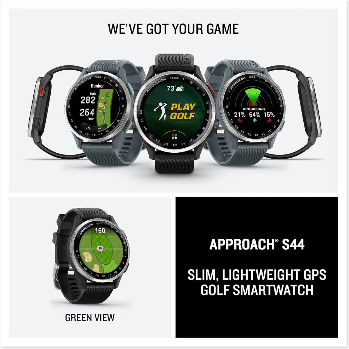 GARMIN GPS Golf Lightweight Smartwatch Approach S44 | Bright and Colorful 1.2 Inch Amoled Display | Upto 15 Hours of Battery Life in GPS Mode 43,000+ Preloaded Golf Courses
