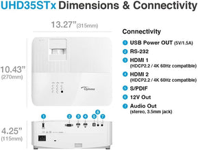 Optoma UHD35STx Short Throw True 4K UHD Gaming and Home Entertainment Projector 3,600 Lumens 240Hz Refresh Rate and Ultra-Low 4ms Response Time