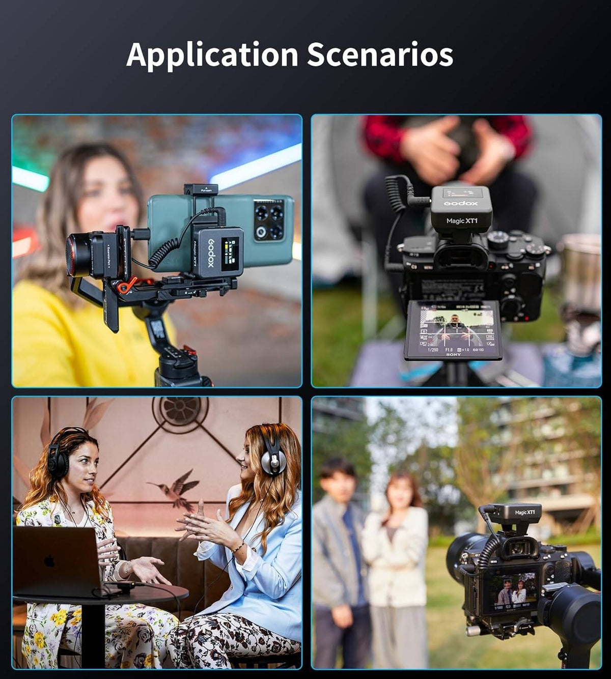 Godox Magic XT1-C 2-Person Wireless Microphone System with USB-C Adapter 2.4 GHz Lavalier Mic for Android, Cameras & Devices