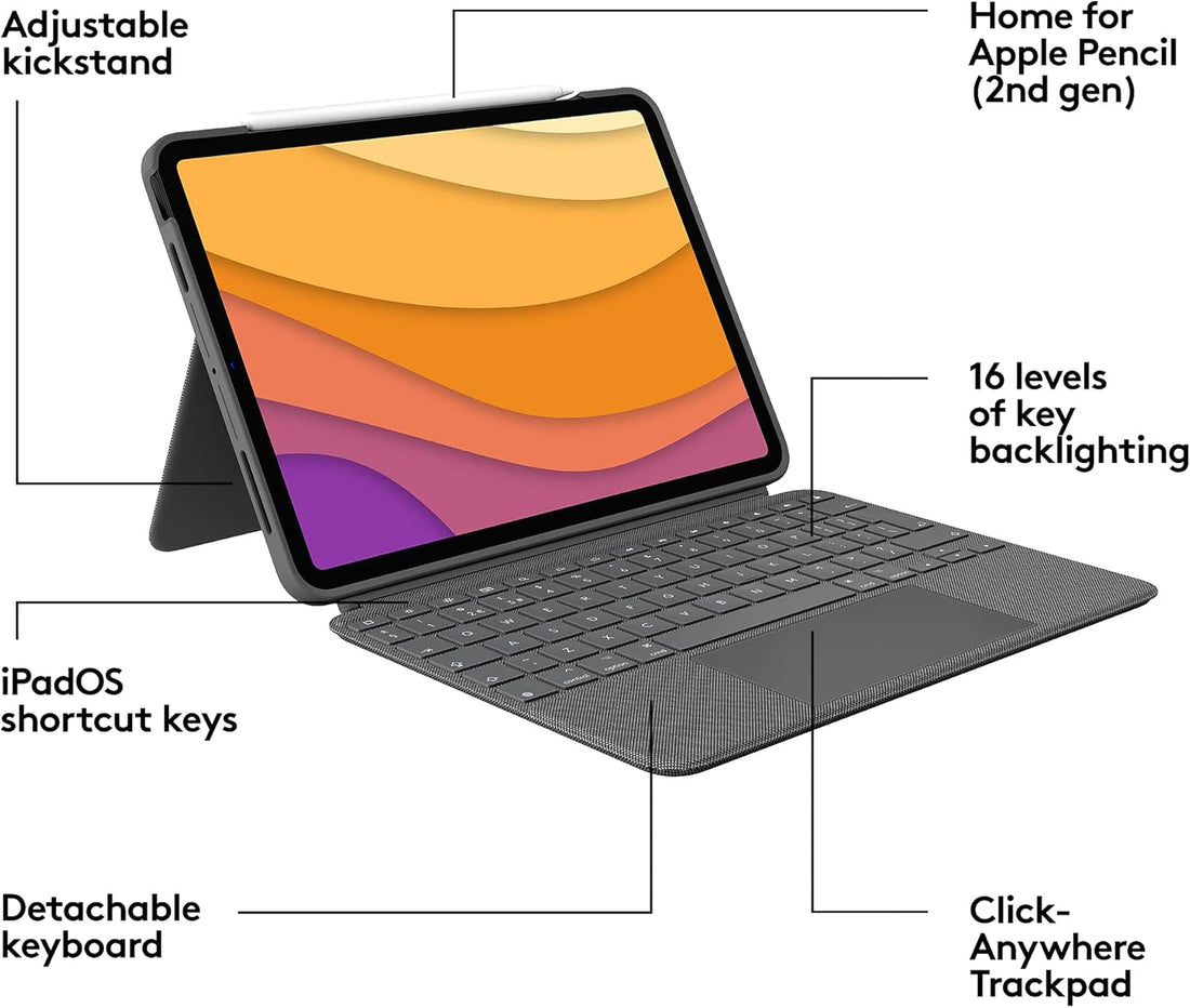 Logitech Combo Touch iPad Pro 12.9-inch (5th, 6th gen - 2021, 2022) Keyboard Case - Detachable Backlit Keyboard