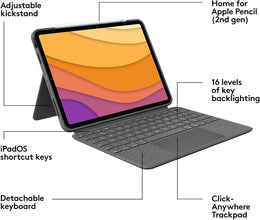 Logitech Combo Touch iPad Pro 12.9-inch (5th, 6th gen - 2021, 2022) Keyboard Case - Detachable Backlit Keyboard with Kickstand, Click-Anywhere Trackpad, Smart Connector - Grey; Arabic Layout