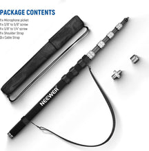 Neewer Upgraded Microphone Boom Pole, 9.8ft/300cm Telescopic Carbon Fiber Mic Boom Arm with 5 Sections, 1/4 3/8 5/8 Screw Adapters, Cable Straps, Shoulder Strap & Storage Bag, MS 300C