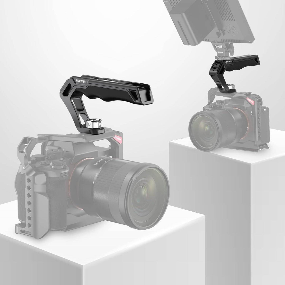 NEEWER Camera Top Handle CA007 with ARRI 3/8" Locating Pins Silicone Grip, 1/4" & 3/8" Mounting Threads, 3 Cold Shoe Mounts Compatible with Camera Cages, Video Rigs, SmallRig Handles