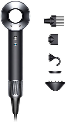 Dyson Supersonic Hair Dryer, Scalp Protect Button, Instant Control, 3 Precise Airflow Settings, 4 Heat Settings, Pause Detect Technology, Negative Ions, Flyaway Attachment, Black/Nickel | HD08