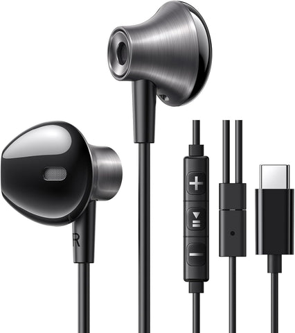 UGREEN USB C Earphones Semi-in ear Wired Headphones with Volume Control, Type-C Earbuds Noise-cancelling Microphone 14.2mm Driver, for iPhone 16 Series, Galaxy S25/S24/S23 Series, iPad Pro, iPad Air