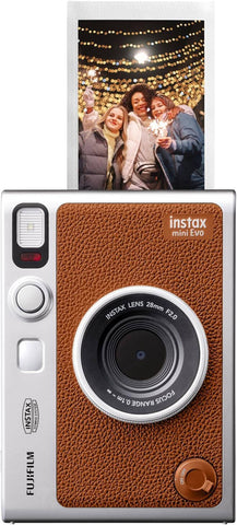FUJIFILM instax mini Evo Hybrid Instant Camera, 1/5-inch CMOS, Primary Color Filter, 10Lensx10Film Effect Options, Built-in Selfie Mirror, Analog Style, Prints Instant Photos, 600DPI, Brown | 16812534