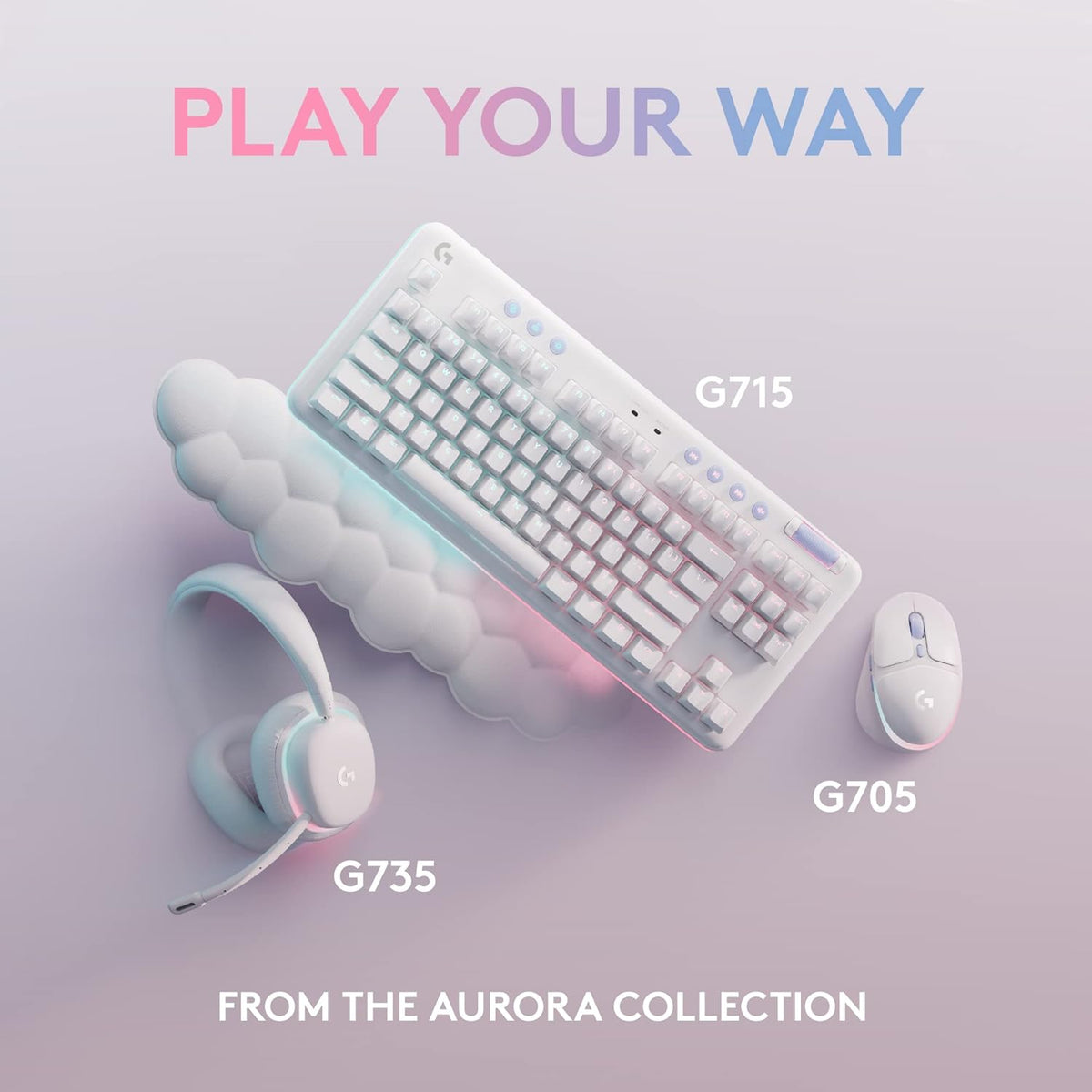 Logitech G G735 Wireless Gaming Headset, Customisable LIGHTSYNC RGB Lighting, LIGHTSPEED, Bluetooth, 3.5 MM Aux Compatible with PC, Mobile Devices, Detachable Microphone - White Mist