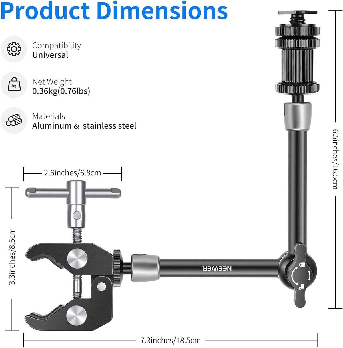 Neewer Upgraded Super Clamp and 11" Adjustable Friction Power Articulating Magic Arm Compatible with SmallRig Camera Cage/Rig, Further Expansion for Monitor/LED Light/Webcam, Max Load 4.4lb/2kg, ST20