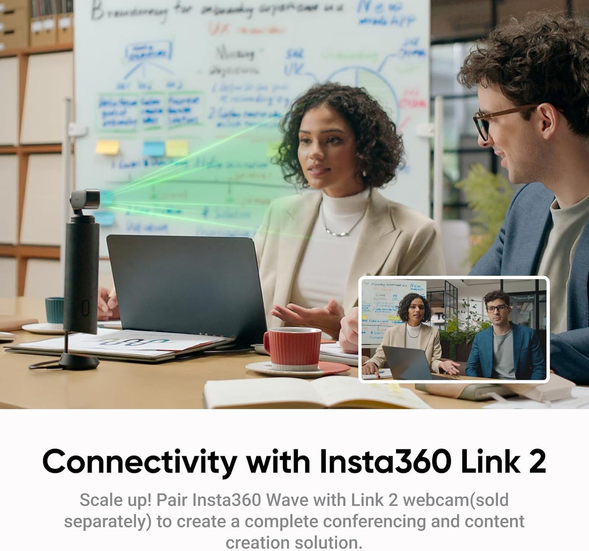 Insta360 Wave - AI Speakerphone, Bluetooth, Voice Recorder, 8 Noise-Canceling Mics w/Beamforming, AI Transcript & Summary, Support 99 Languages, 32GB Storage, Meetings, Podcasts, Livestreams (White)