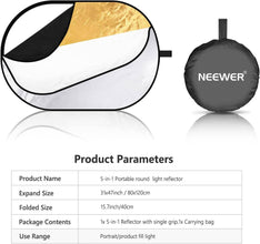 Neewer 5-in-1 professional, foldable, multi, disc, oval light reflector, 80 cm x 120 cm, 31 inches x 47 inches