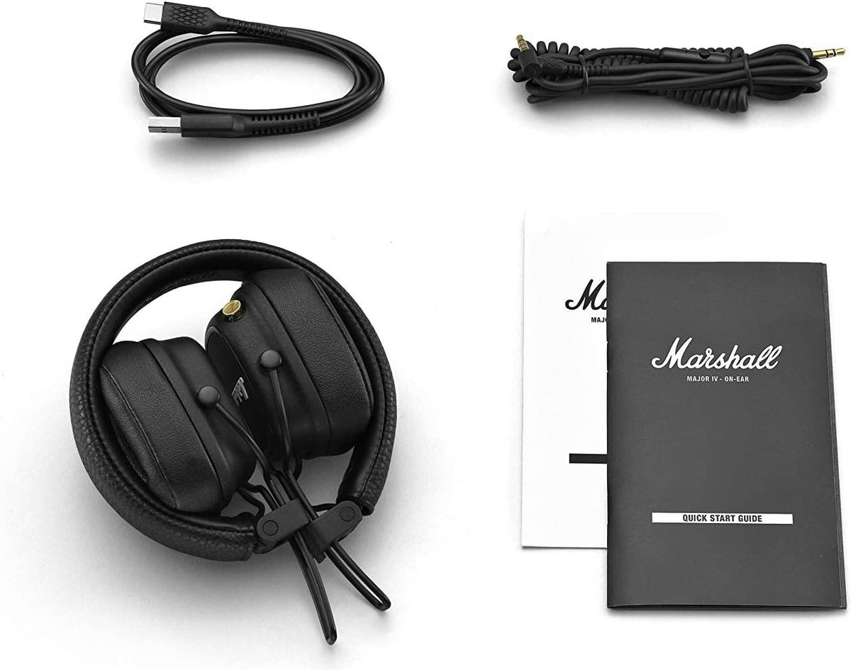Marshall Major IV Foldable Bluetooth Headphones, With Wireless Charging, 80 Hours of Playtime, 20Hz - 20kHz Frequency Response, 40mm Speaker Diameter, Over Ear, Black | Major IV