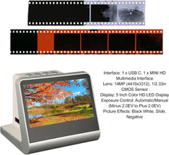 BusoTh Slide and Negative Scanner, Digital Film Scanner with Large 5 Inch Color HD Screen, 14MP 22MP JPEG NTSC PAL USB C Mini HD Port for Converting Slides and Negatives to Digital