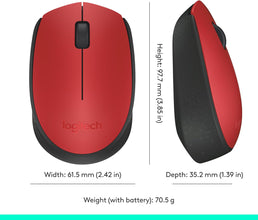 Logitech M171 Wireless Mouse for PC, Mac, Laptop, 2.4 GHz with USB Mini Receiver, Optical Tracking, 12-Months Battery Life, Ambidextrous - Red