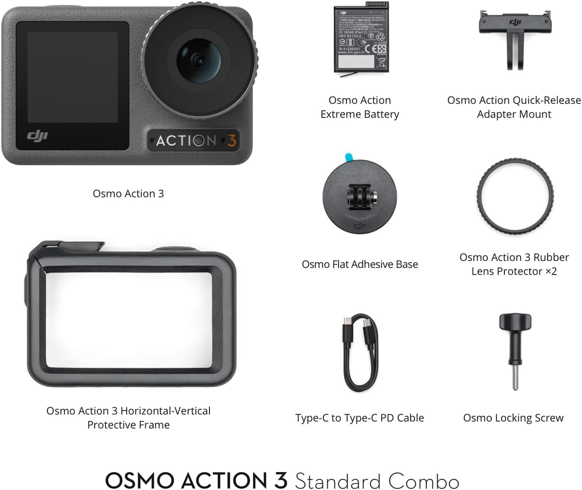 DJI Osmo Action 3 Standard Combo - Action Camera 4K HDR & Wide FOV, 10-Bit Color Depth, HorizonSteady, Waterproof, Cold Resistant & Long-Lasting, Vlog Camera, UAE Version