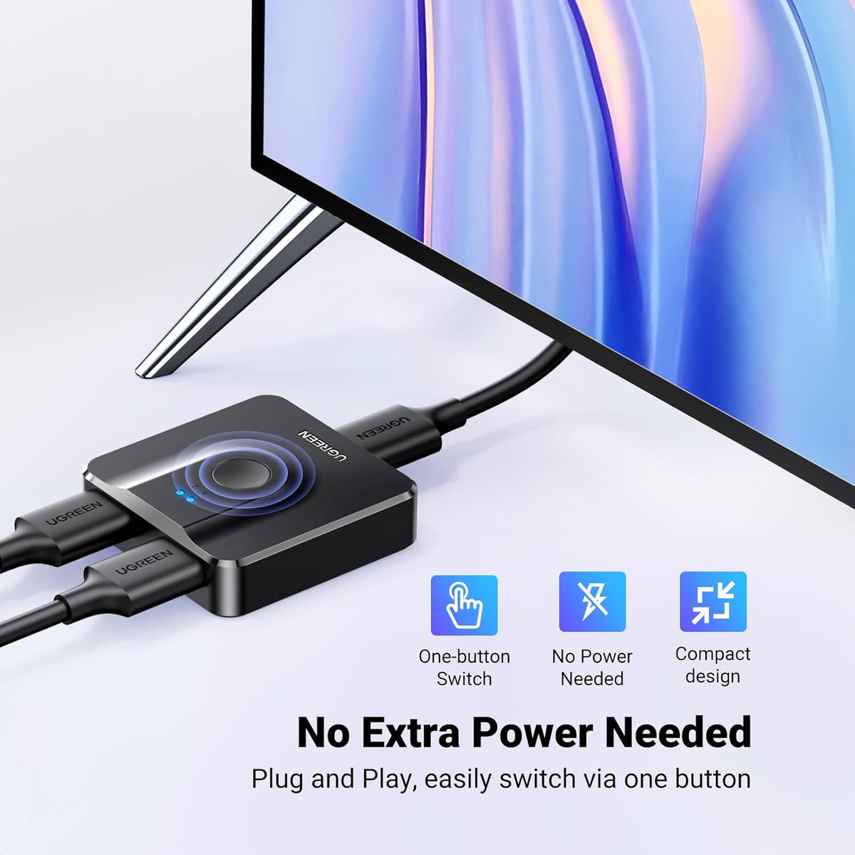 UGREEN 2 IN 1 OUT HDMI Switch, Bi-Directional HDMI Splitter, Easy Switch Selector Support 4K, HDR, 3D, HDCP Compatible for TV Box, PS4, Laptop, PC HDTV Projector, Display Monitor etc