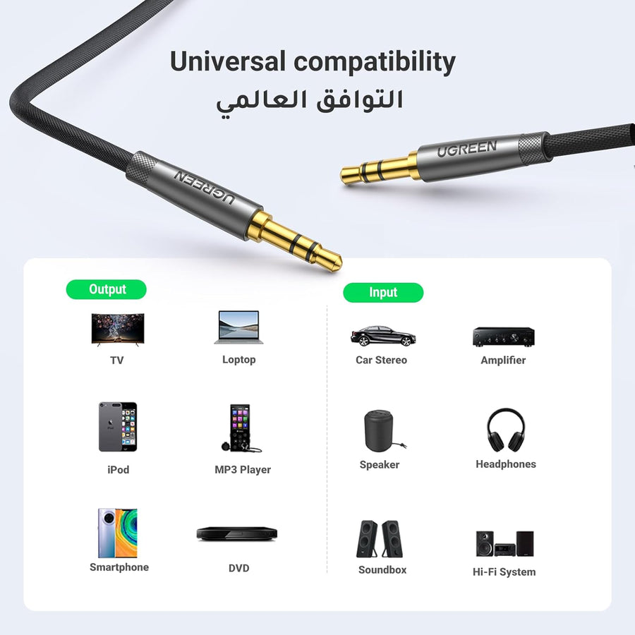 UGREEN 3.5mm Audio Cable Aux Cable 2M Braided Male to Male Stereo Auxiliary Aux Jack Compatible for iPhone