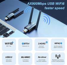 Wireless USB WiFi Adapter for PC, USB WiFi 6 Adapter Bluetooth 5.4, AX900M Dual Band 5/2.4Ghz, Wireless Adapter for Desktop Computer Network Adapters, with 5dBi Antenna, with Windows 7/10/11