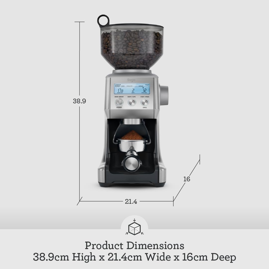 Sage - The Smart Grinder Pro - Conical Burr Coffee Grinder - with 60 grind settings, Programmable, Automatic, Brushed Stainless Steel - UAE Version, 2 Year Manufacturer Warranty