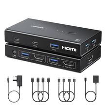 UGREEN HDMI USB 3.0 KVM Switch 2 in 1 out, 4K@60HZ for 2 Computers and 1 Monitor with 4*USB 3.0 Port, for Mouse, Keyboard, Hard Drive, Printer, with Controller, HDMI Cables*2,USB Cables*2,Power Cable