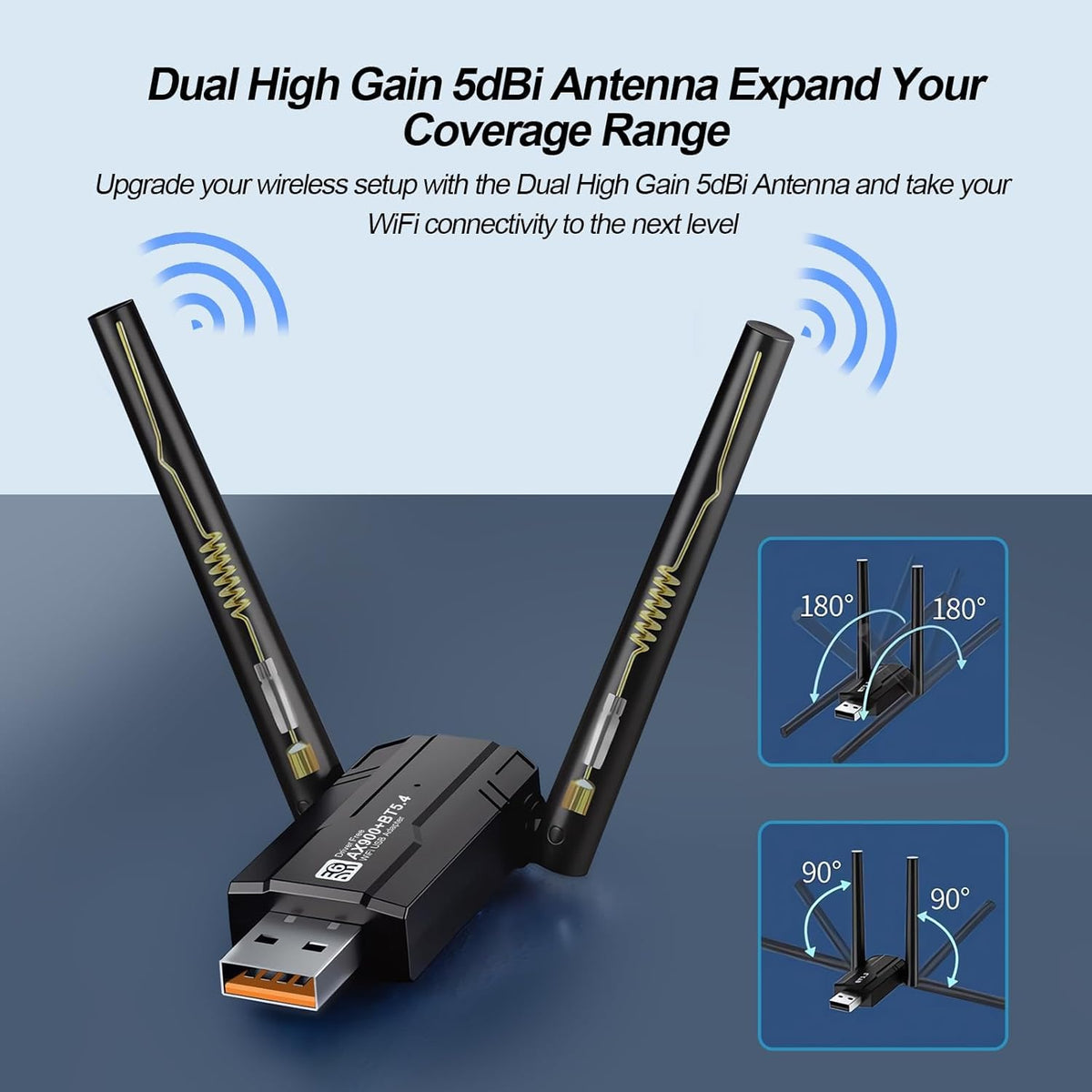Wireless USB WiFi Adapter for PC, USB WiFi 6 Adapter Bluetooth 5.4, AX900M Dual Band 5/2.4Ghz, Wireless Adapter for Desktop Computer Network Adapters, with 5dBi Antenna, with Windows 7/10/11