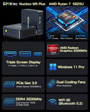 GMKtec Mini PC 5825U, M5 Plus Dual LAN 2.5G Desktop Computer Windows 11 Pro, AMD Ryzen 7 5825U (8C/16T 4.50Ghz), 16G DDR4 RAM + 512GB Hard Drive PCle SSD, WiFi 6E, USB3.2, USB-C, BT 5.2, DP, HDMI
