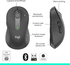 Logitech Signature M650 Wireless Mouse - for Small to Medium Sized Hands, 2-Year Battery, Silent Clicks, Customisable Side Buttons, Bluetooth, for PC/Mac/Multi-Device/Chromebook -Graphite