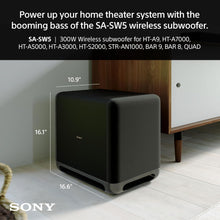 Sony SA-SW5 300W Wireless Subwoofer With Rich Powerful Bass From a 180mm Driver Unit For HT-A9/HT-A7000 Up The Intensity of Your Home Theatre System and Soundbar
