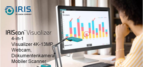 IRIScan Visualizer Webcam Document Camera v7: 4K UltraHD-13MP, 4in1, Viewer, A3 Scanner, Portable Scanner, Video Conference,AI Micro Noise Cancellation,Auto Focus,LED,USB,WinMac (4K-13MP)