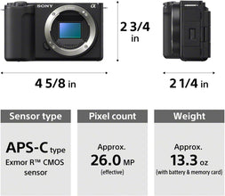 Sony's Alpha ZV-E10 II Kit, Body + Lens, APS-C interchangeable-lens vlog camera, With 16-50 mm Lens, 26.0 MP, Exmor CMOS Sensor, Black, UAE Model