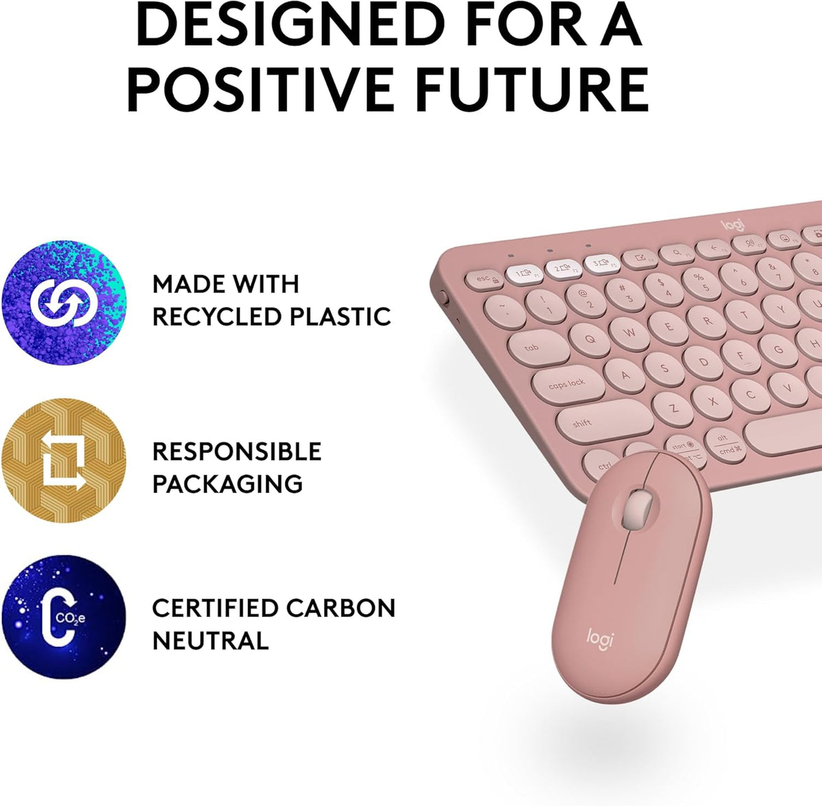 Logitech Pebble 2 Combo, Wireless Keyboard and Mouse, Quiet and Portable, Customisable, Logi Bolt, Bluetooth, Easy-Switch for Windows, macOS, iPadOS, Chrome - Rose