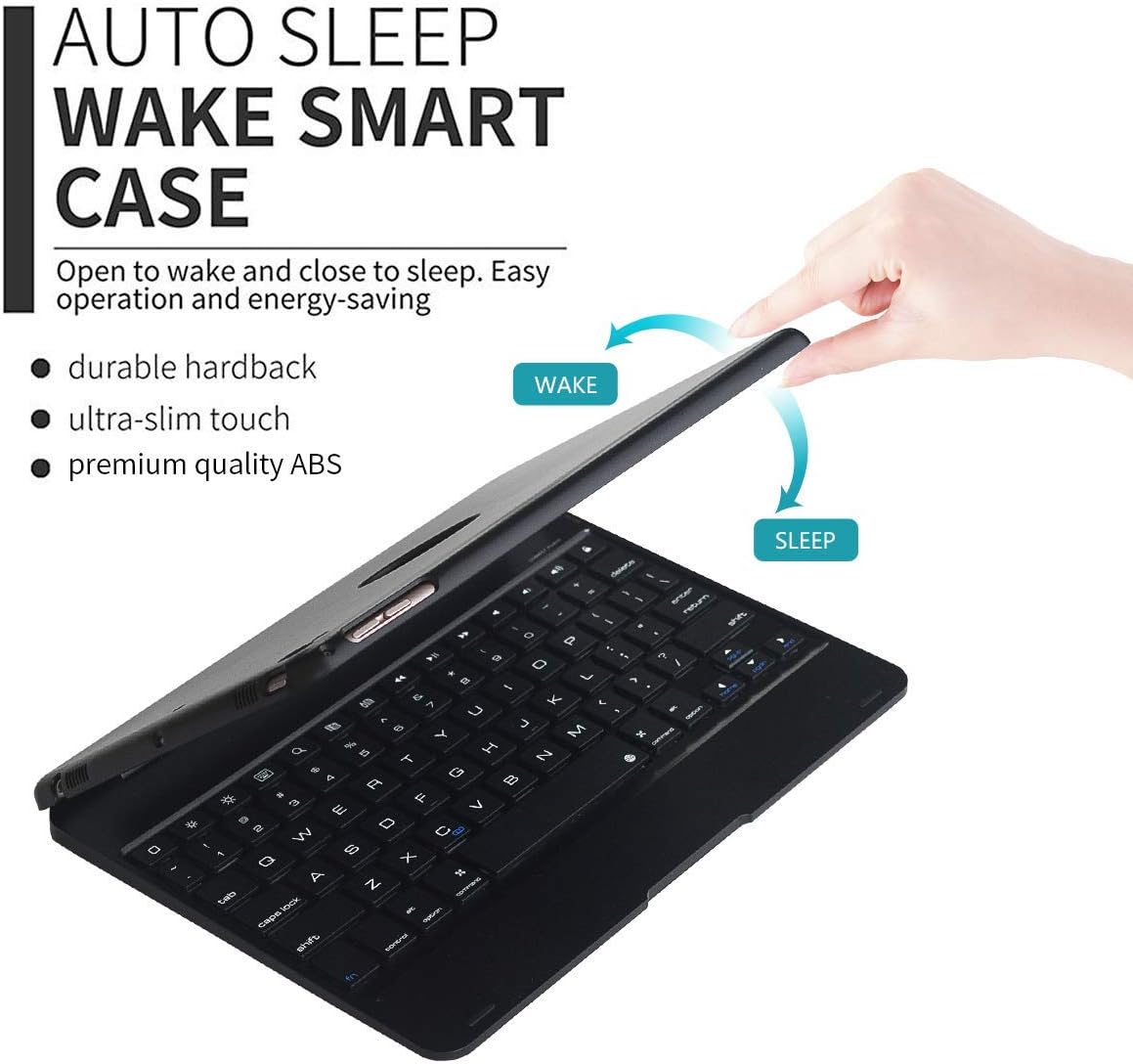 eWINNER Stylish Smart Folio Hard Back Cover Case Wireless Bluetooth Keyboard Compatible with iPad 9.7 inch/iPad 6th Gen(2018)/iPad 5th Gen(2017)/iPad Pro 9.7 inch/iPad Air 2 & 1 (Black) Logitech