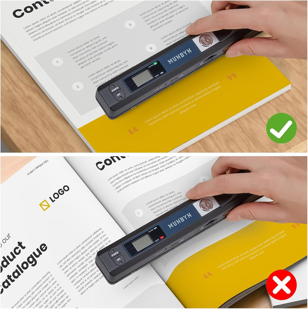 MUNBYN Portable Scanner, Photo Scanner for A4 Documents Pictures Pages Texts in 900 Dpi, Flat Scanning, Include 16G SD Card, Wand Document Reader Uploads Images to Computer Via USB Cable, No Driver