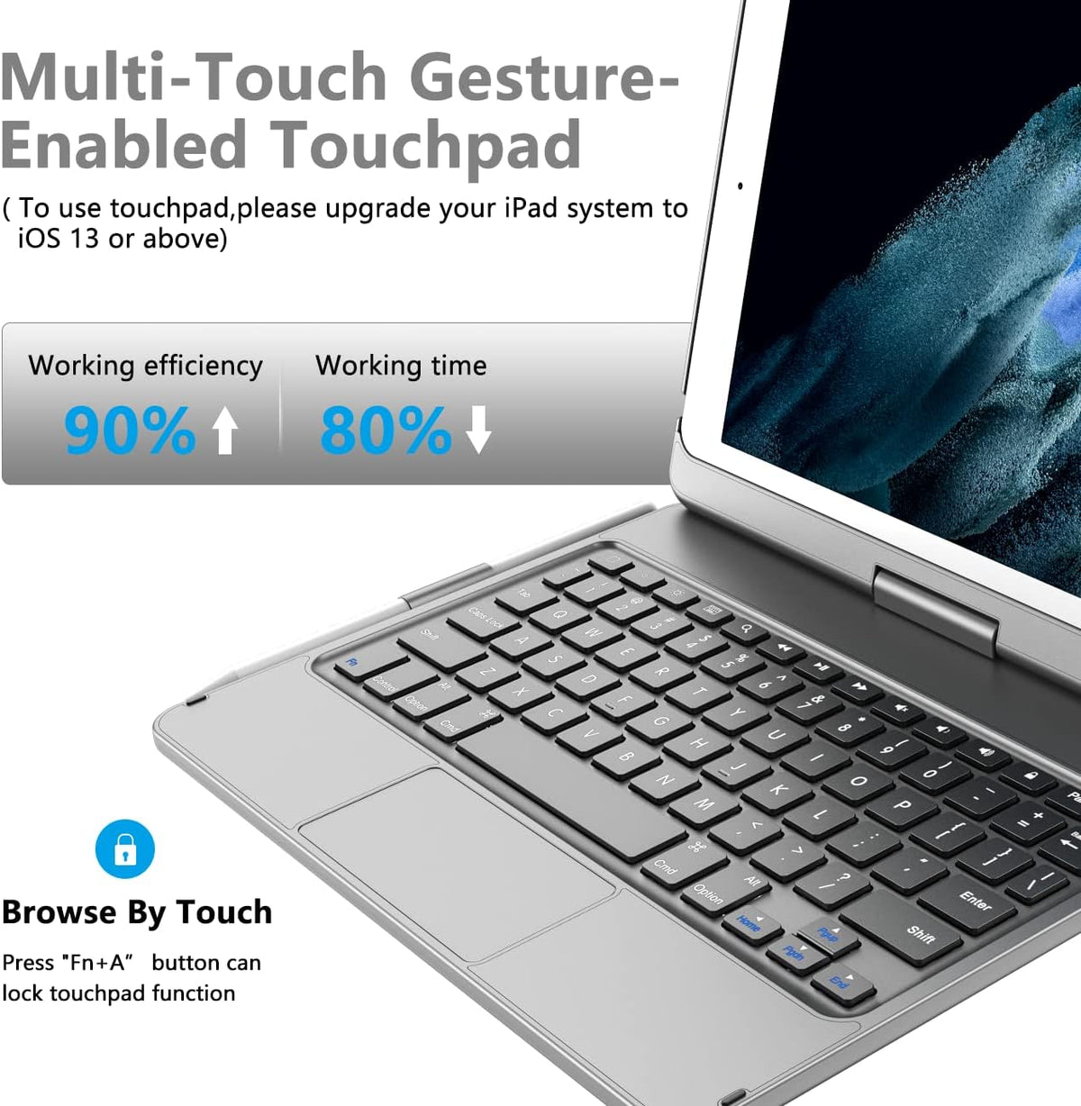TQQ Touchpad Keyboard Case for iPad 10.2 9th/8th/7th Gen, Keyboard Case for iPad 9th Generation/8th/7th Gen-360° Rotatable Protective Cover with Pencil Holder (Gray)