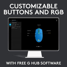 Logitech G203 2nd Gen Wired Gaming Mouse, 8,000 DPI, Rainbow Optical Effect LIGHTSYNC RGB, 6 Programmable Buttons, On-Board Memory, Screen Mapping, PC/Mac Computer and Laptop Compatible - Blue