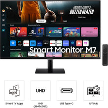 SAMSUNG 32-Inch M7 (M70D) Series 4K UHD Smart Monitor with Streaming TV, Speakers, HDR10, USB-C, Multiple Ports, Gaming Hub, SolarCell Remote, Vision Accessibility Tools, LS32DM702UNXGO, 2024, Black