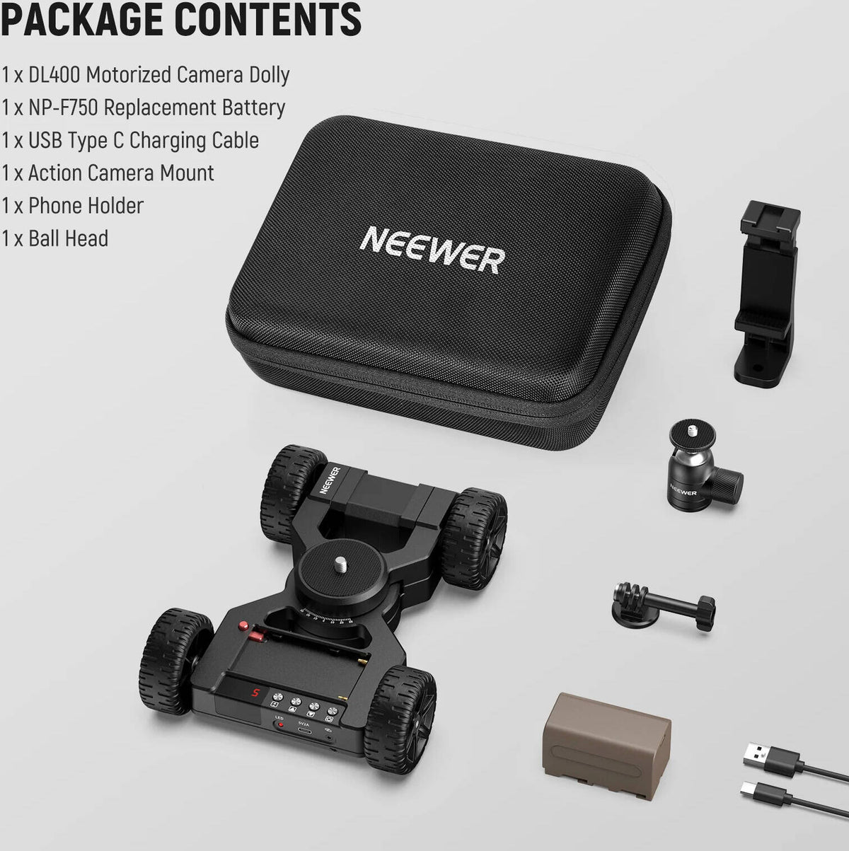 Neewer DL400 Upgraded Motorized Camera Slider Dolly with App Control, Ultra Quiet Powerful Dual Motor Drive, 5H Runtime, Compatible with GoPro iPhone Android Samsung Smartphone DSLR Camera Camcorder