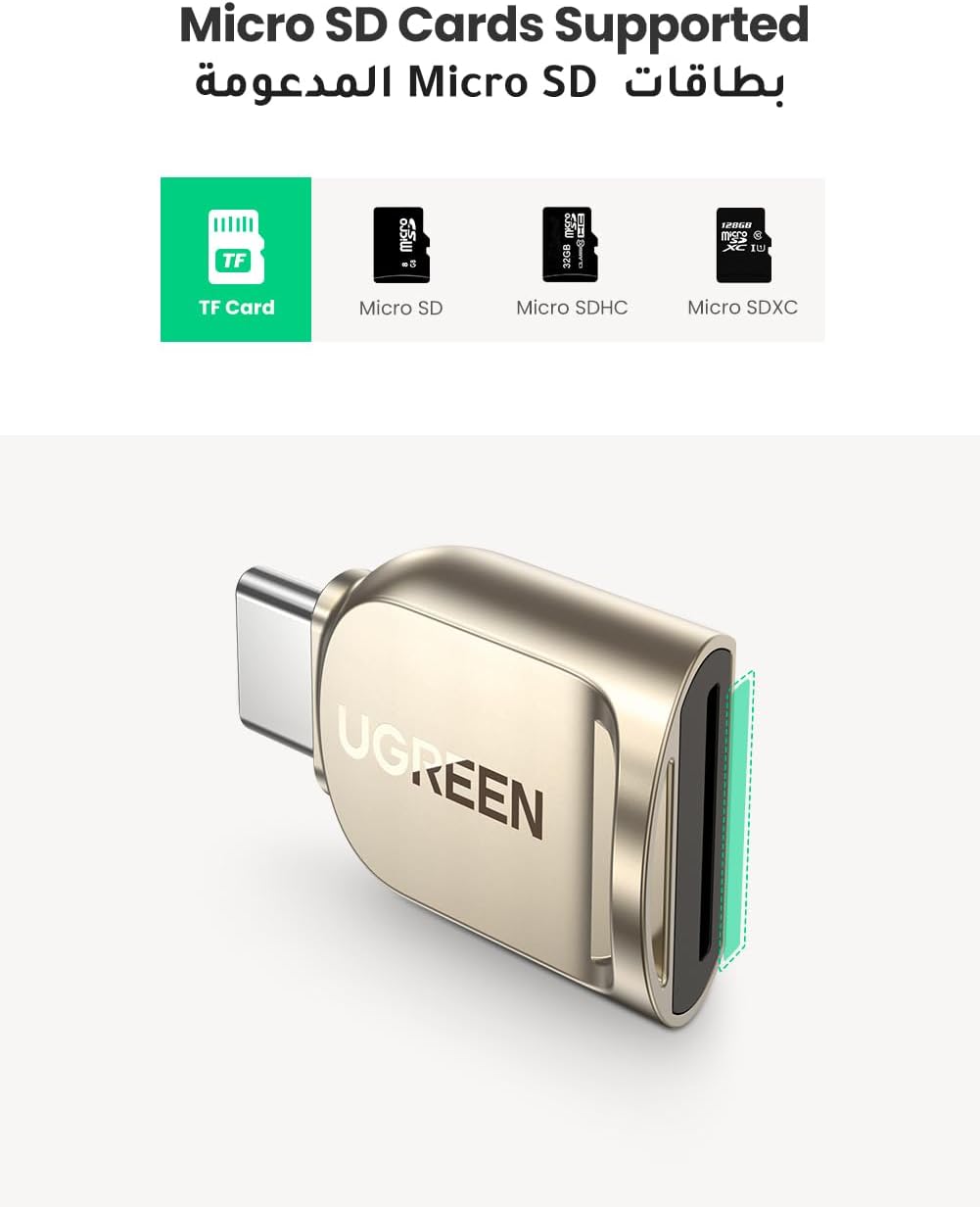 UGREEN Mini Micro SD Card Reader USB C Aluminum TF Memory Card Adapter Compatible for Micro SD