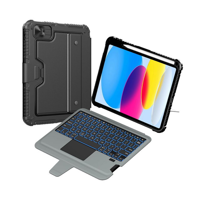 Fit for iPad 10th Generation Case with Keyboard (10.9", 2022), 7 Colors Backlit, Multi-Touch Trackpad, Detachable iPad Case 10th Generation with Pencil Holder Protective Stand and Slide Camera Cover