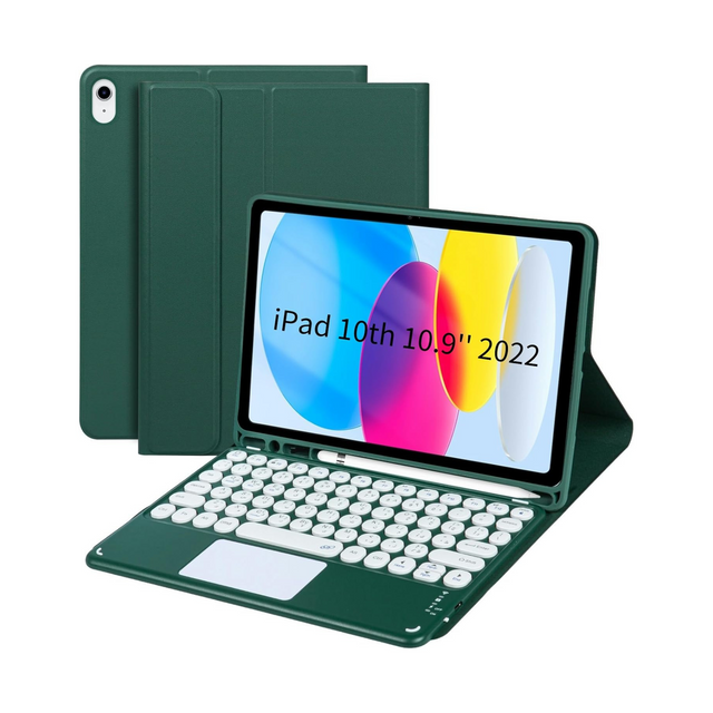 EURCRBU Compatible with iPad 10th 10.9 inch Generation 2022 Keyboard Case, with Arabic Intelligent Touch Trackpad Bluetooth Detachable Keyboard, Built in Pencil Holder-（Green）
