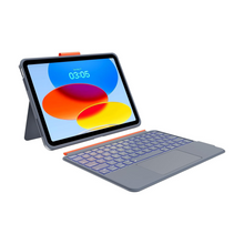 Case with Keyboard Compatible for iPad 10th Generation: Bluetooth Wireless Detachable Magnetic Stand Rechargeable Keyboard with Folio Slim Compact Removable Cover with Trackpad, White Backlit/Grey