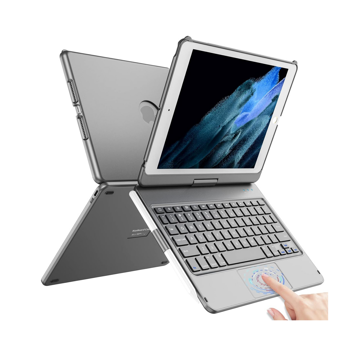 TQQ Touchpad Keyboard Case for iPad 10.2 9th/8th/7th Gen, Keyboard Case for iPad 9th Generation/8th/7th Gen-360° Rotatable Protective Cover with Pencil Holder (Gray)