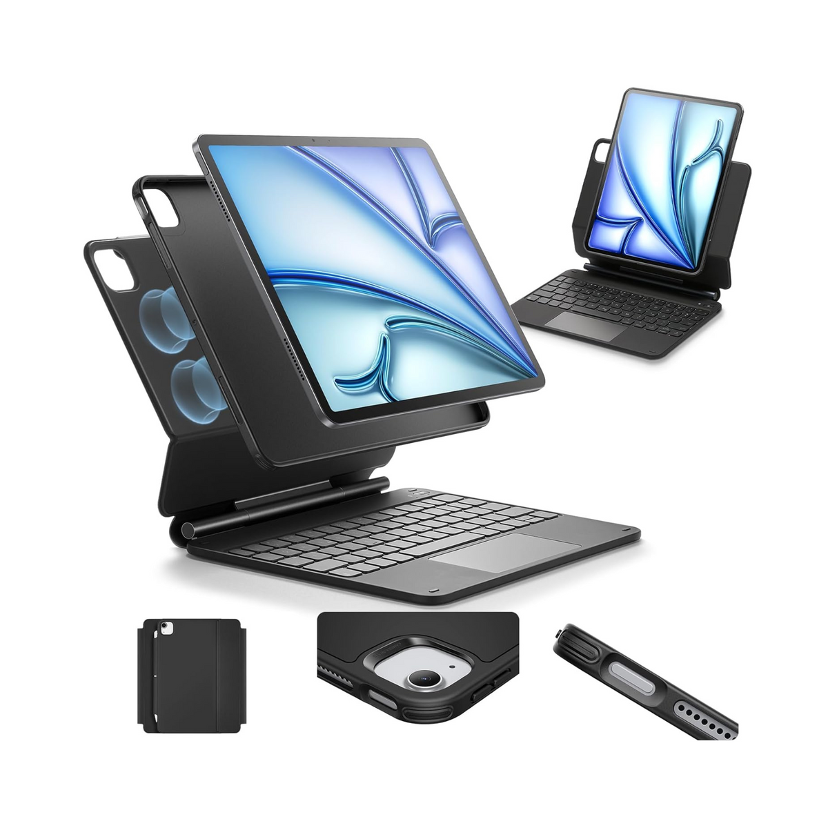 ESR iPad Air 11 Inch Case with Keyboard (M3/M2, 2025/2024) & iPad Pro 11/Air 5th/4th Gen Keyboard, Easy-Set Magnetic Stand, Portrait/Raised Modes, with Removable Protective Case, Black