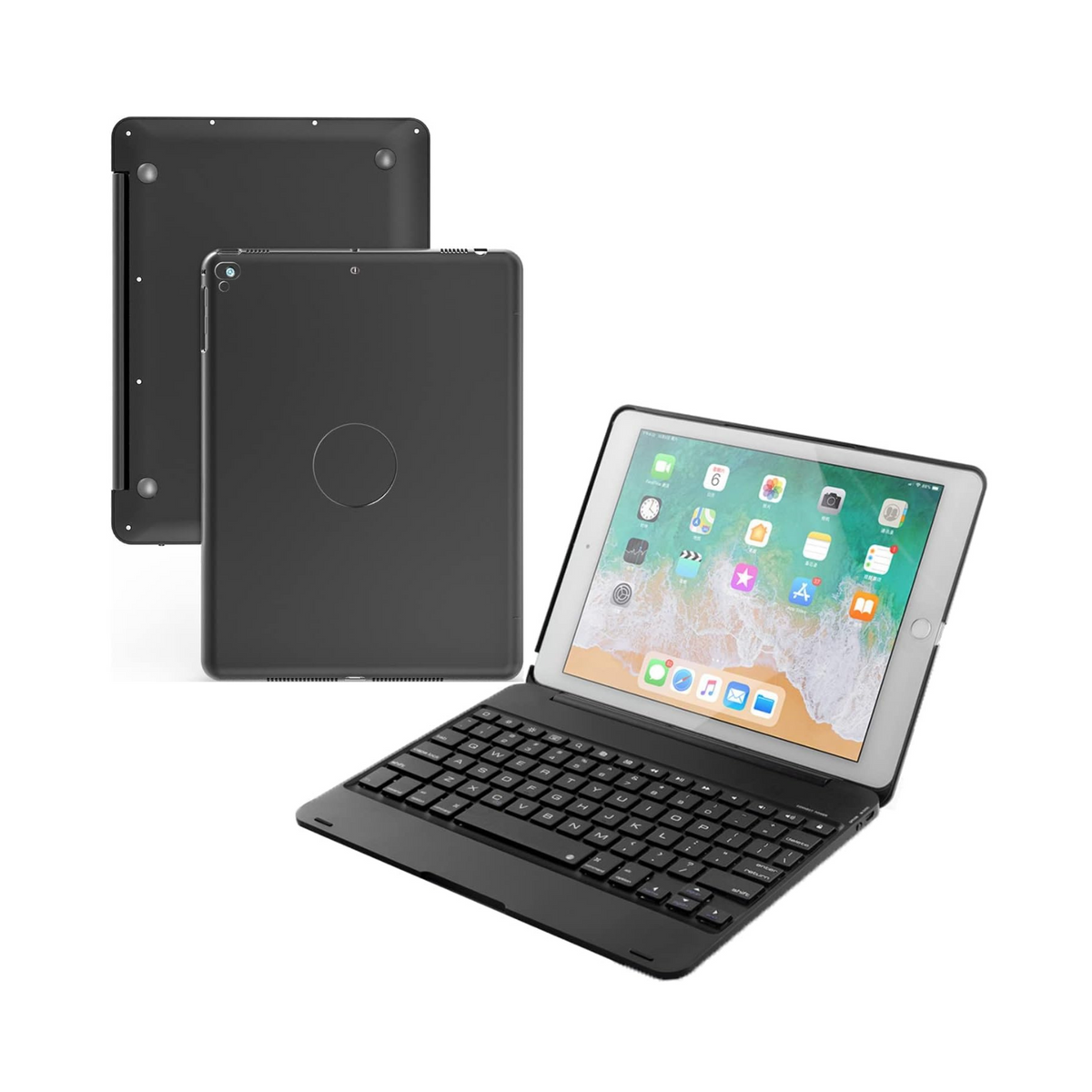 eWINNER Stylish Smart Folio Hard Back Cover Case Wireless Bluetooth Keyboard Compatible with iPad 9.7 inch/iPad 6th Gen(2018)/iPad 5th Gen(2017)/iPad Pro 9.7 inch/iPad Air 2 & 1 (Black) Logitech