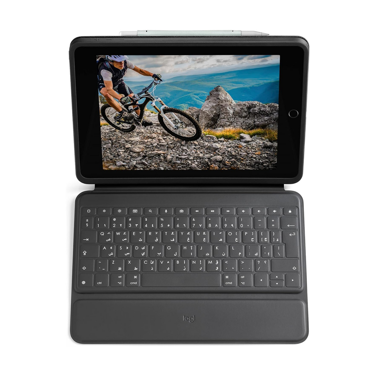 Logitech Rugged Folio - iPad (7th, 8th, & 9th generation) Protective Keyboard Case with Smart Connector and Durable Spill-Proof Keyboard, ARA Keyboard, Graphite