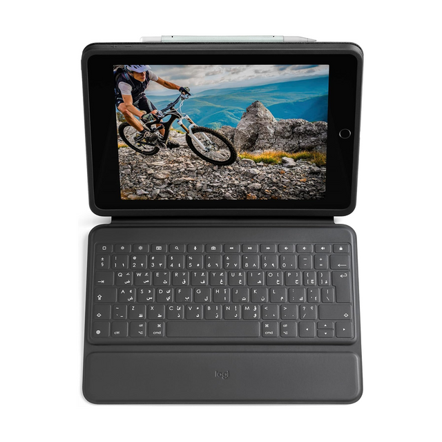 Logitech Rugged Folio - iPad (7th, 8th, & 9th generation) Protective Keyboard Case with Smart Connector and Durable Spill-Proof Keyboard, ARA Keyboard, Graphite